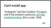 خطای نصب اینستاگرام ارور 504