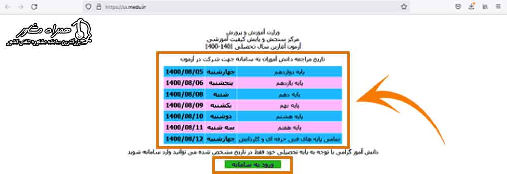 ورود به سامانه آزمون آغازین