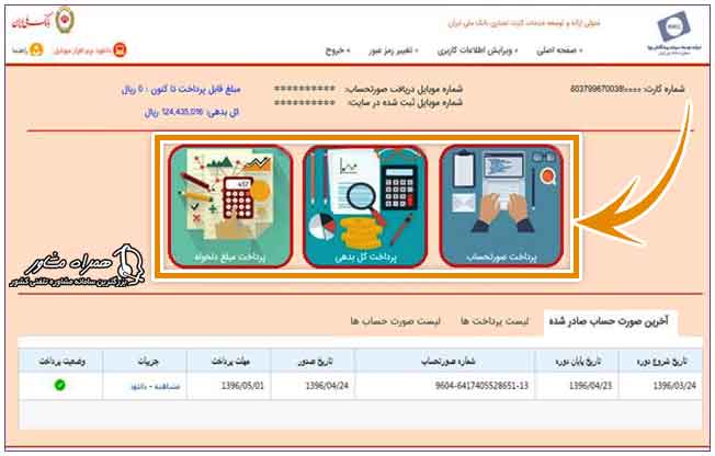 صفحه دارندگان کارت در سایت bmicc.ir