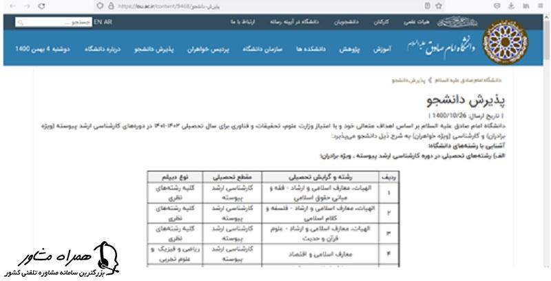 نکات مهم در مورد ثبت نام دانشگاه امام صادق