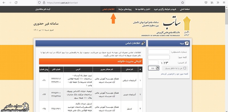 اطلاعات تماس سامانه ساتب