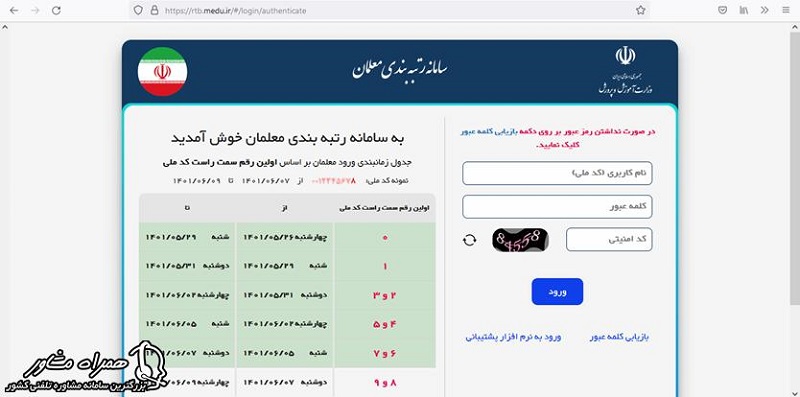 جدول زمانبندی در سامانه رتبه بندی معلمان