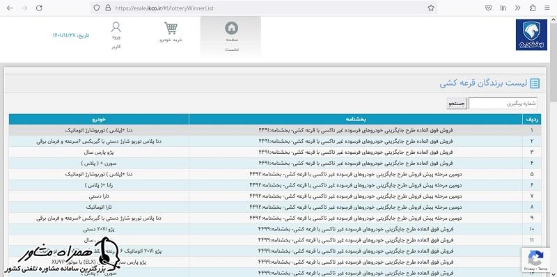 مشاهده نتایج قرعه کشی دنا از طریق نوع خودرو