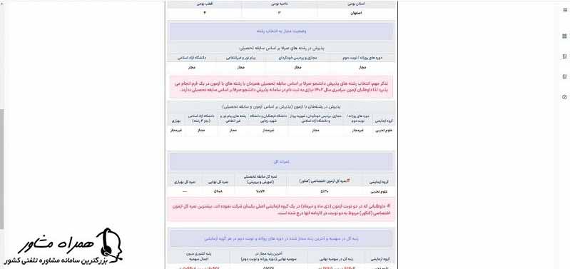 وضعیت پذیرش در کارنامه ملاک عمل انتخاب رشته