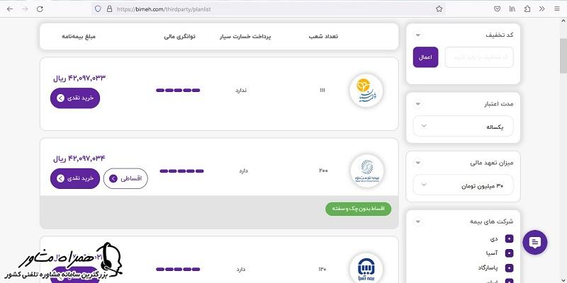 لیست بیمه ثالث