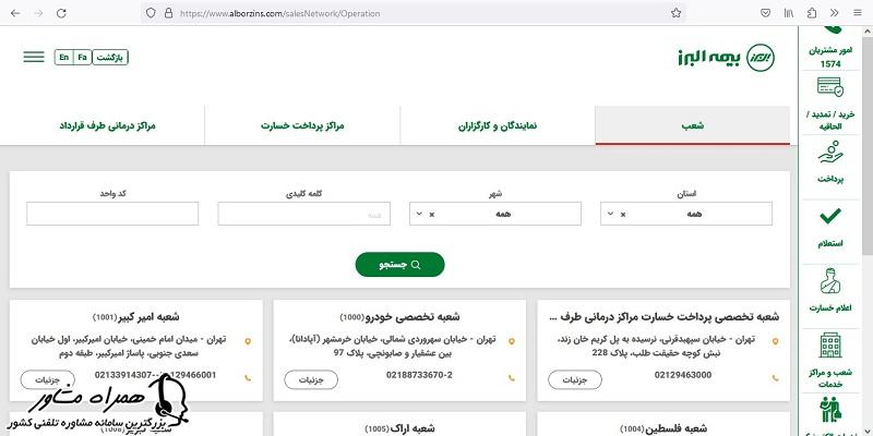 مراکز رف قرارداد بیمه البرز