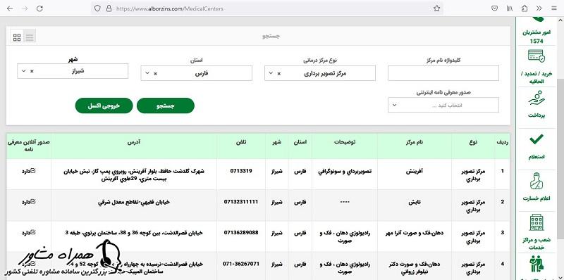 مراکز رادیولوژی طرف قرارداد بیمه البرز