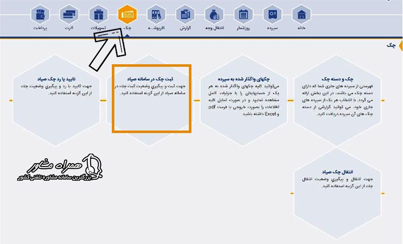 ثبت چک صیادی بانک سینا