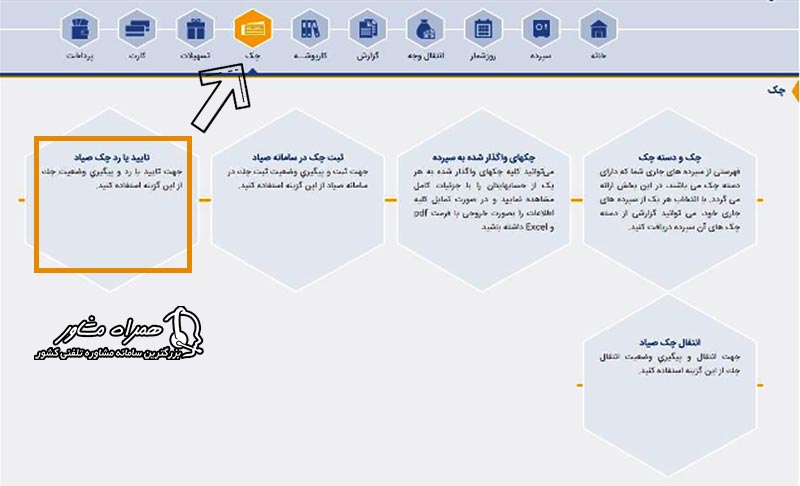 تایید یا رد چک صیادی بانک سینا