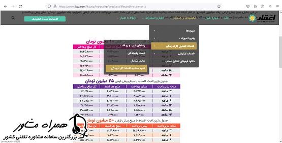 جدول اقساط کارت زندگی تعاونی اعتبار