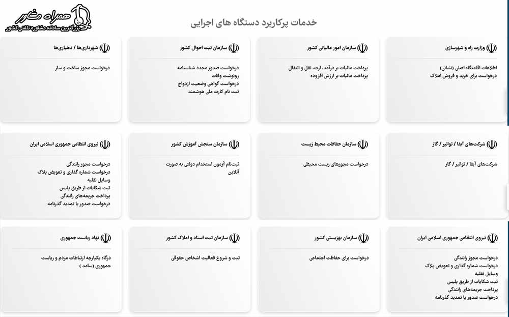 خدمات پر کاربرد دستگاه های اجرایی دولت من