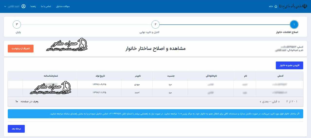اصلاح ساختار خانوار در سامانه سیمین