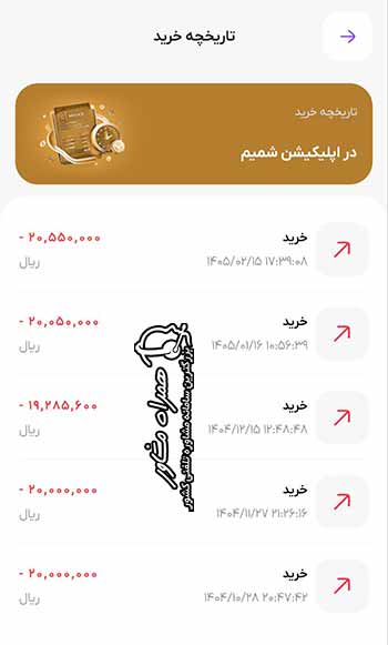 صفحه تاریخچه خرید - لیست خریدهای قبلی